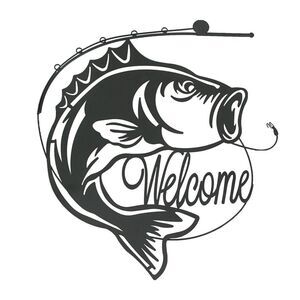 19 Inch Laser Cut Metal Bass Welcome Sign Home Decor Vintage Wall Hanging Art
